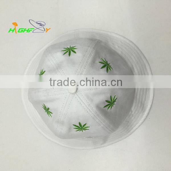 Leaf embroidery logo 6 panel bell bucket hat with top button