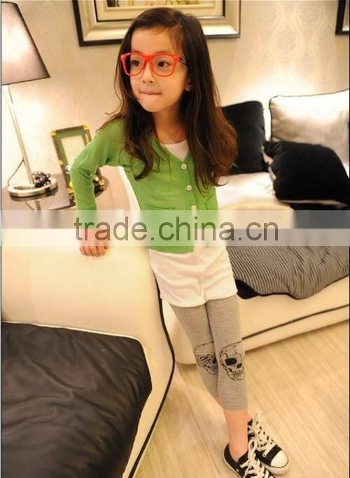 Children Skull Leggings , Gray Cotton Kids Girls Leggings Pants