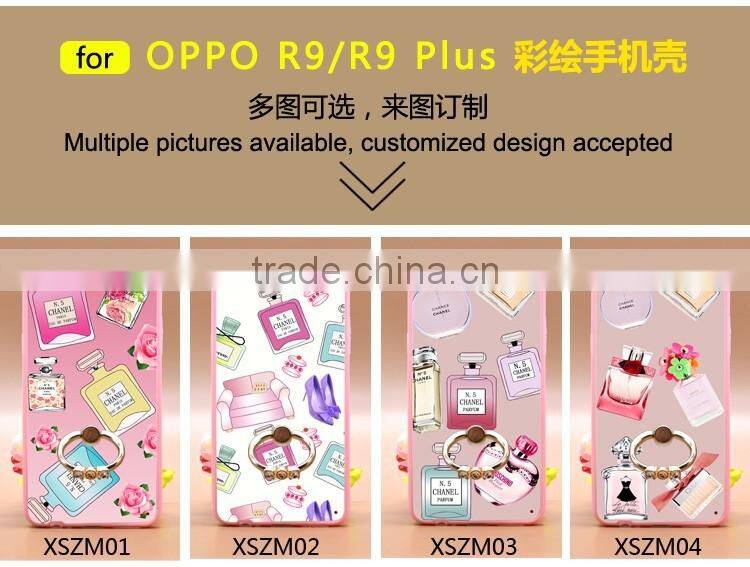 Fashion Luxury Perfume TPU+PC Hybrid Phone Case Built-in Ring Bracket For Oppo R9 Plus