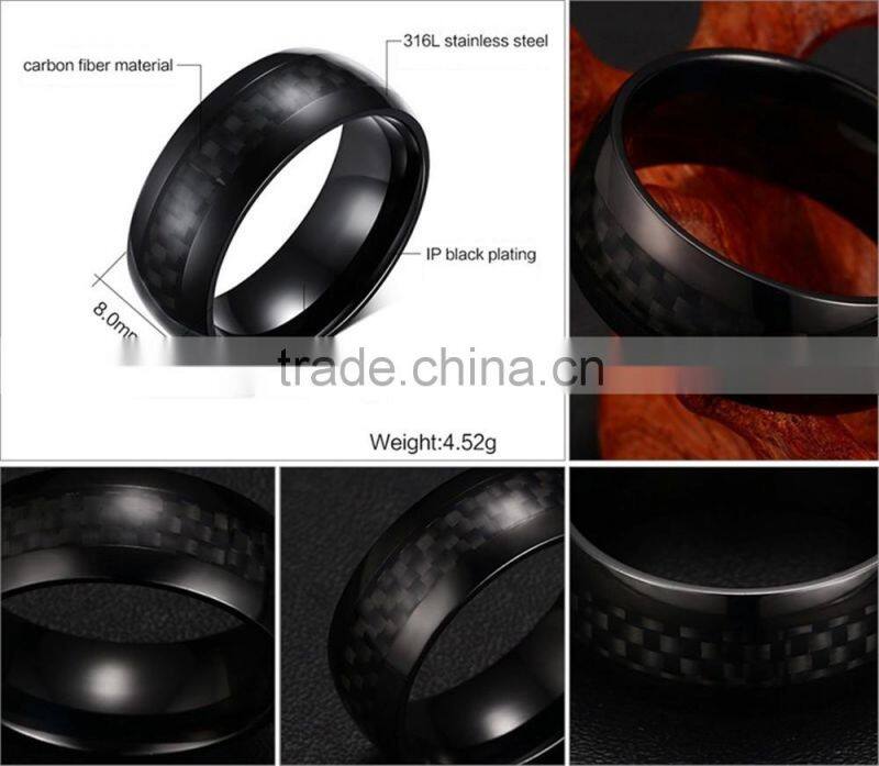 R-127 8mm Genuine Titanium men's ring Carbon fiber rings/ carbon fiber steel ring