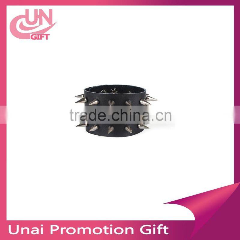 Unique Four Row Cuspidal Spikes Rivet Stud Wide Cuff Leather Punk Gothic Rock Unisex Bangle Bracelet