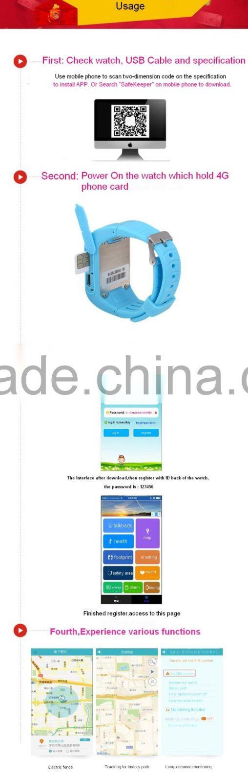 Hot sale emergency children Kids waterproof GPS tracker security smart wrist watch