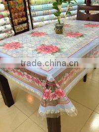 Newest rectangle transparent printed all-in-one vinyl tablecloth piece/roll