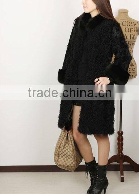 fashion lady's lamb coat for women with fur trim LC96