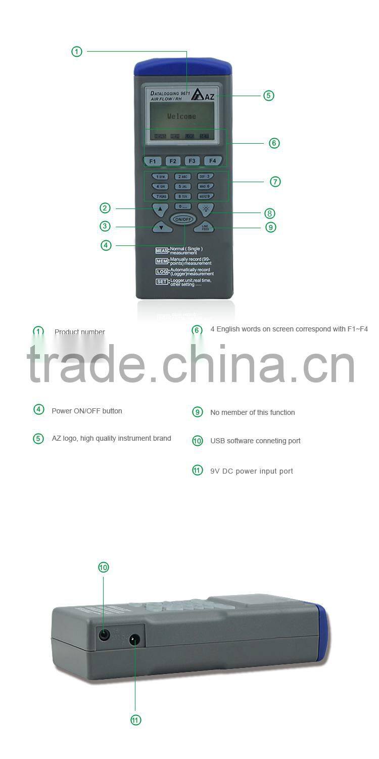 RS232 Software Wind Speed Data Logger 0.6~32M/S Digital Anemometer Data Logger AZ9671