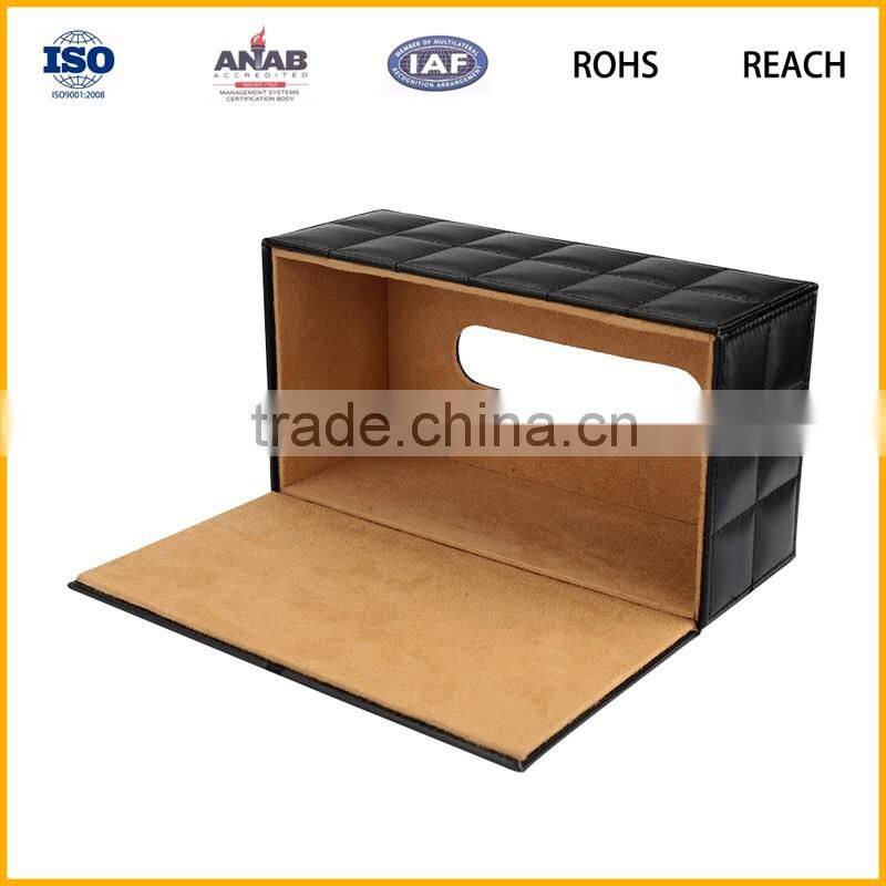 Black color PU Leather tissue paper box for houseware, customzied tissue box holders