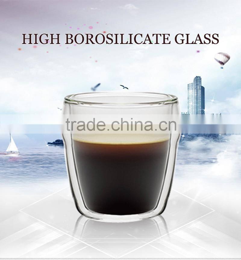 Wholesale 80ml unbreakable high borosilicate glassware double wall glass coffee cup