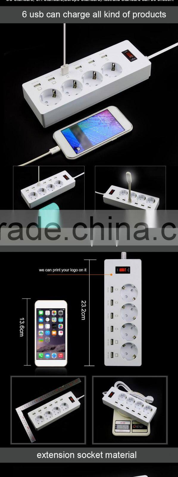 2016 new electric socket surge protector retractable smart 6 usb power strip