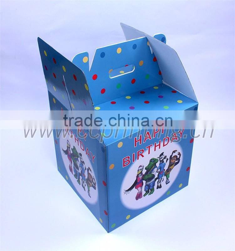 Child birthday gift packaging corrugated toy box with die cut handle