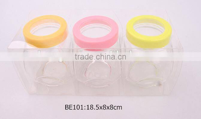 3pcs glass jar set with plastic lid in a pvc box