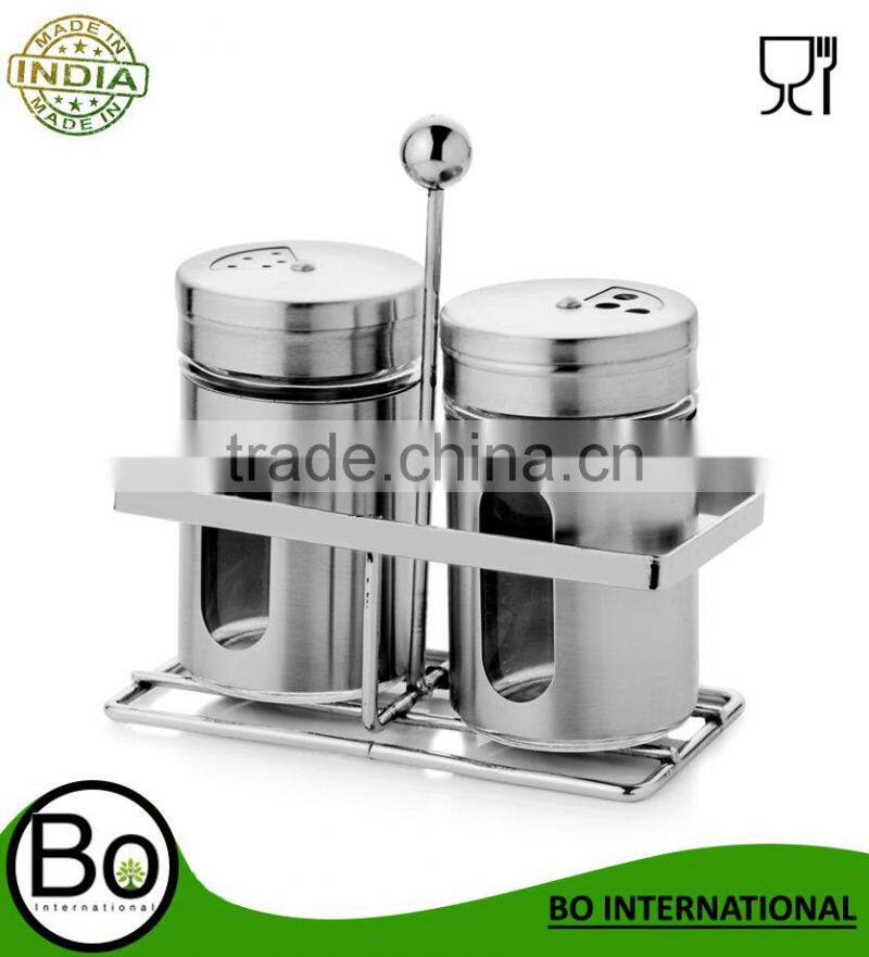 Stainless steel Silver Shaker With Stand Hana Salt And Pepper