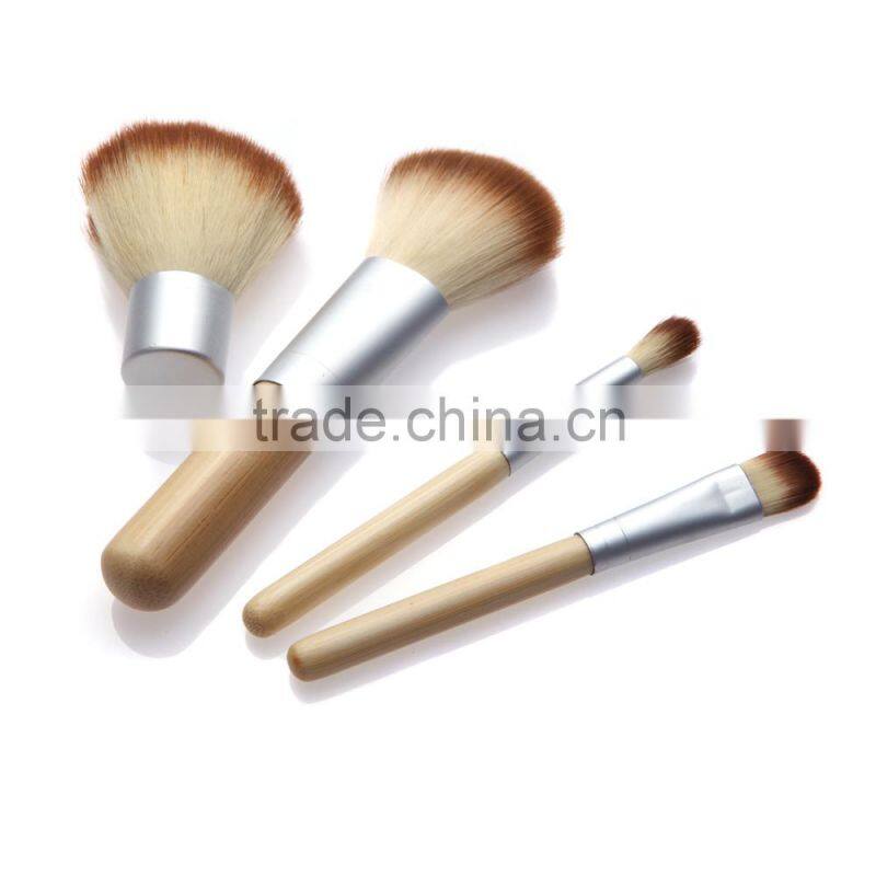 Hot 4PCS Earth-Friendly Bamboo Handle Makeup Brushes Set Cosmetics Tools Kit With Hemp Linen Bag