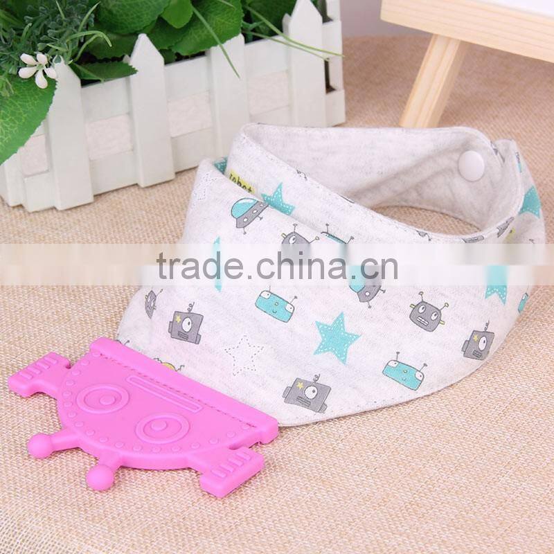 Creative design cotton printing drool bibs with soft robot teether
