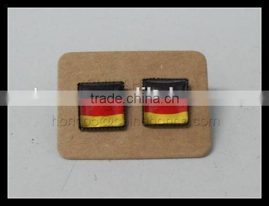 Belgium soccer fans flag color square metal earrings for Euro 2016