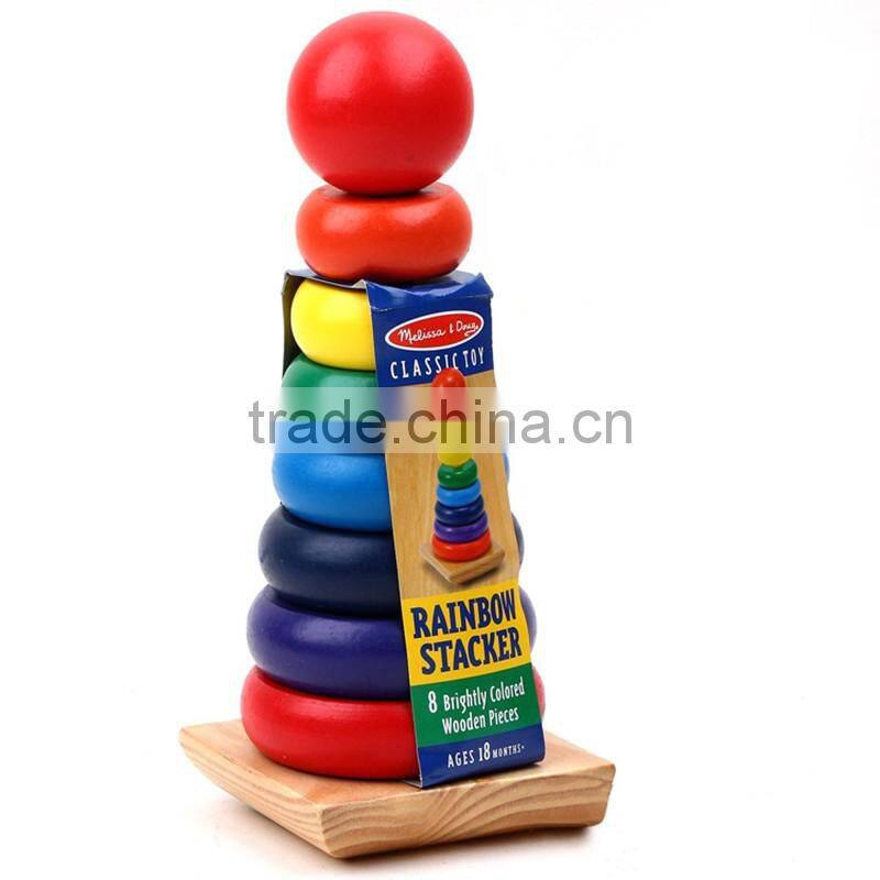 Wood toy Montessori Piling Ring Rainbow Tower Tumbler Stacker Stack Up Kids Child Baby Classic Educational Toy