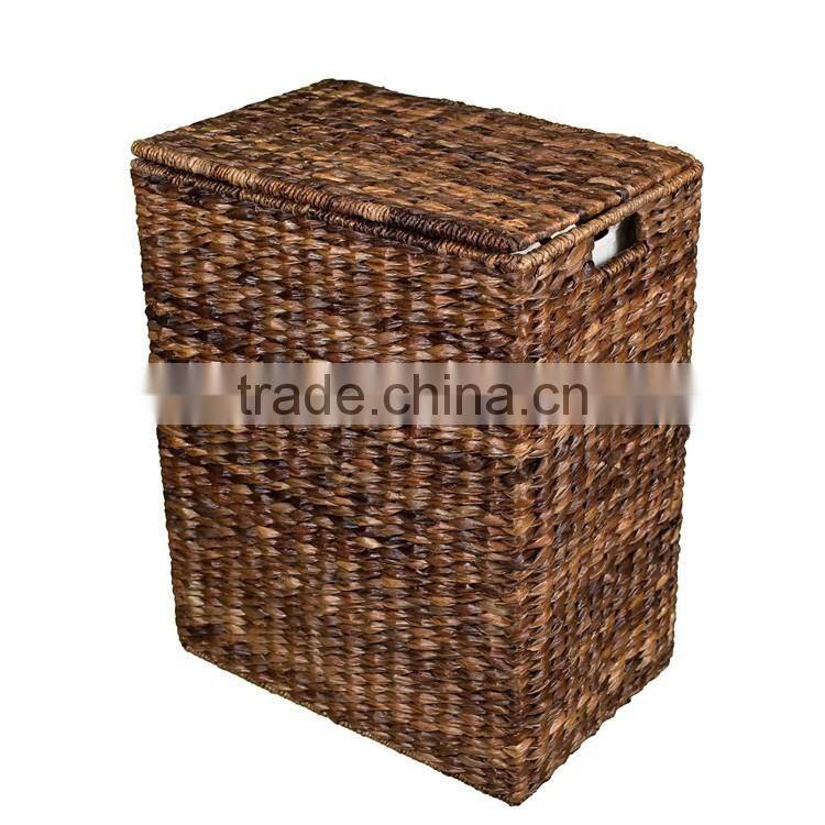 Eco-friendly dyeing water hyacinth woven laundry hamper with liner