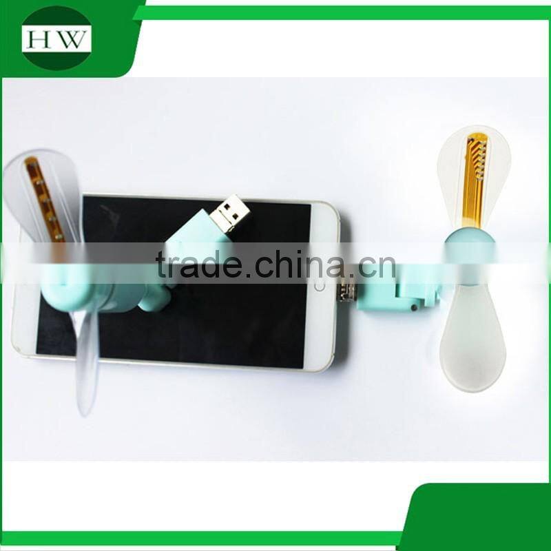 2 in 1 adjustable led light temperature foldable portable otg mini usb micro pocket fan for tablet mobile phone power