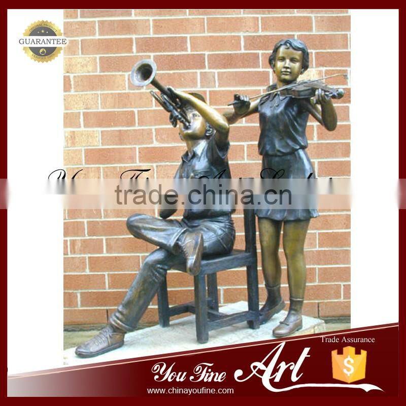 Casting Bronze Garden Children Music Staue
