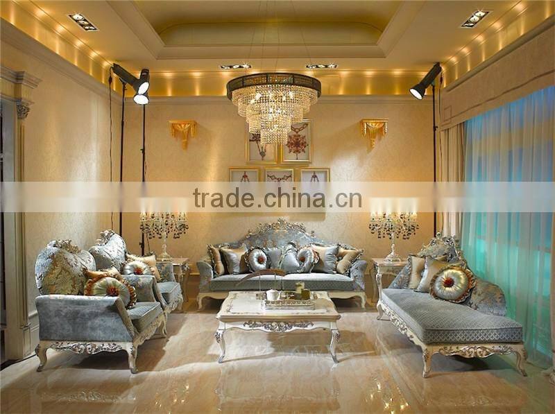 Fontaineblea Elegant Soft Baby Blue Printed Fabric Sectional Sofa Seats