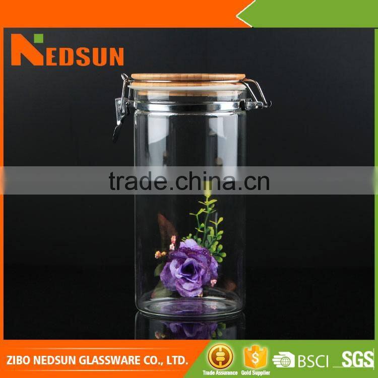 Hot selling high quality storage glass jar with wooden clip lid