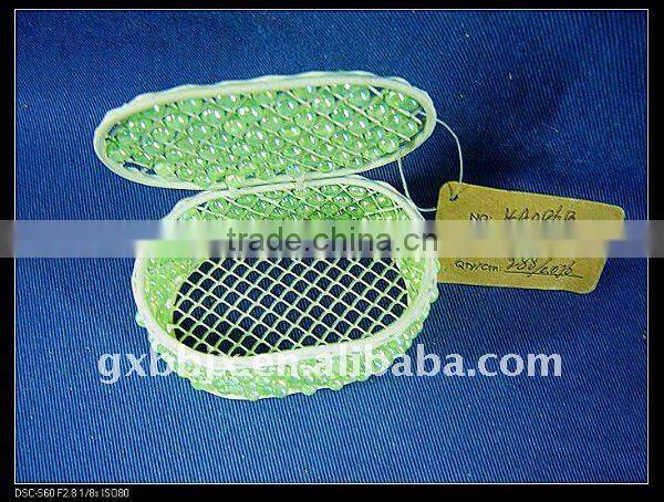 Green pearl and creamywhite iron frame storage home decorative box with lid