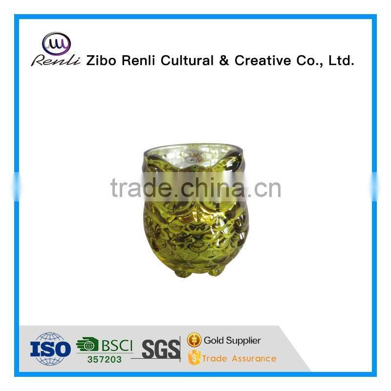 Electroplated Gold Mercury Owl Shape Glass Candle Holder for Holiday
