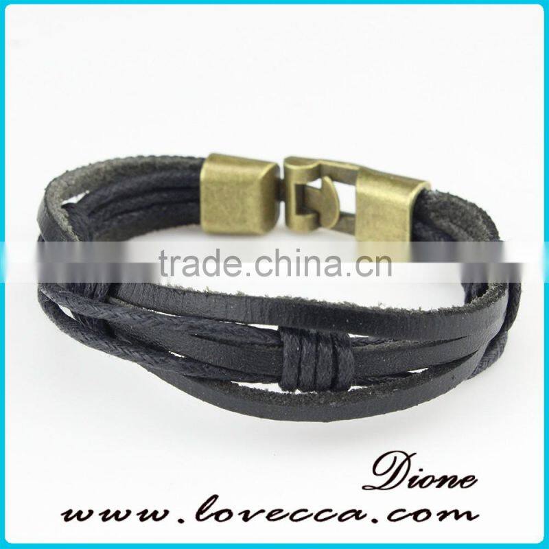 New design handmade men long braided genuine leather bracelet