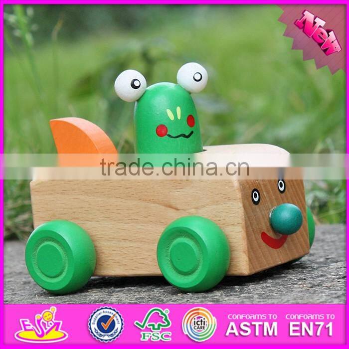 2017 New products funny frog car children toy wooden animals W04A323