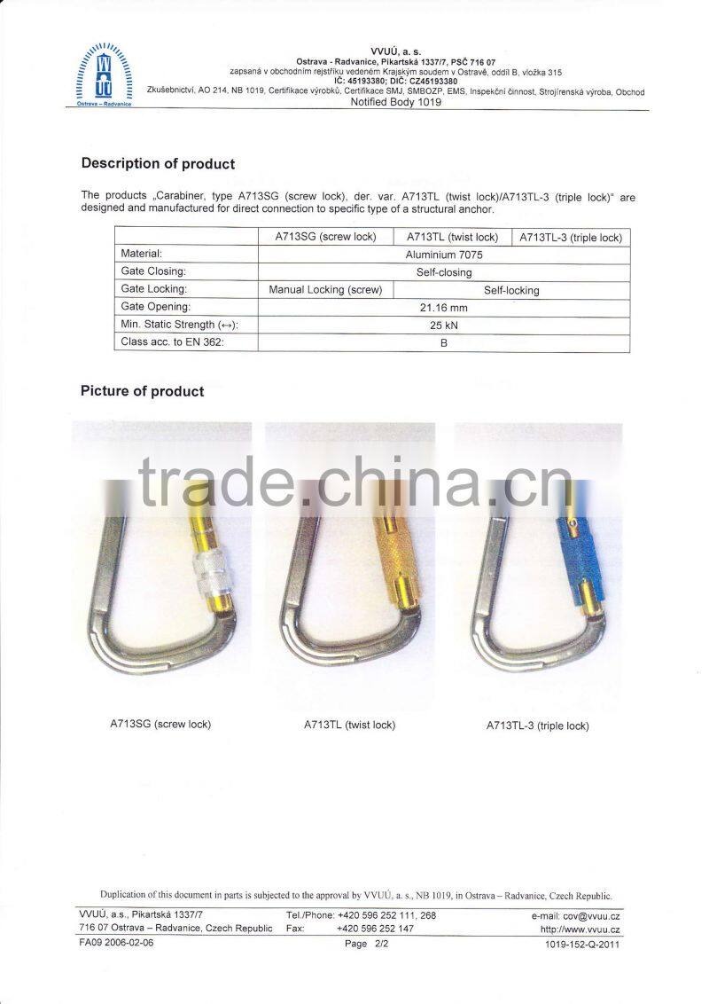 With CE & UIAA Quicklock Mountain Climbing Carabiner Made Of Aluminum