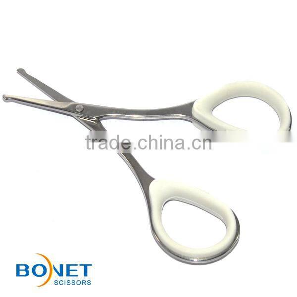 SEM0013 3-1/2'' mirror polised blades soft rubber ring handle high quality round/sharp point vibrissa/nose hair scissors