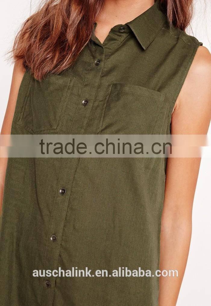 high quality elegant women khaki sleeveless soft material shirts