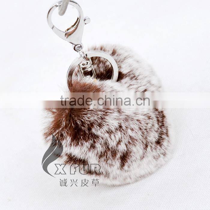 CX-R-46 Wholesale Heart Shape Genuine Rabbit Fur Keyring