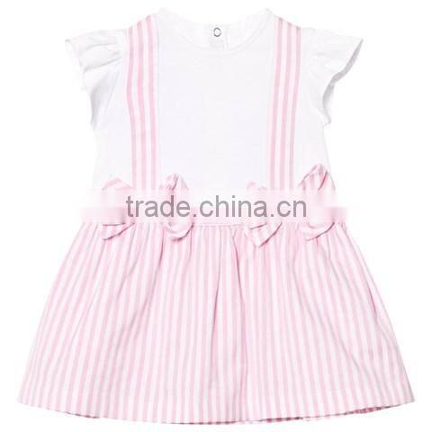 New arrival kids clothes frocks design 100% cotton pink stripe latest children girl dress