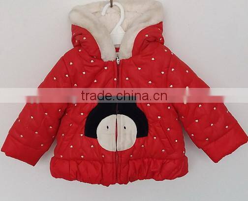 baby girl cute red embroidered faux fur inner cotton padded coat