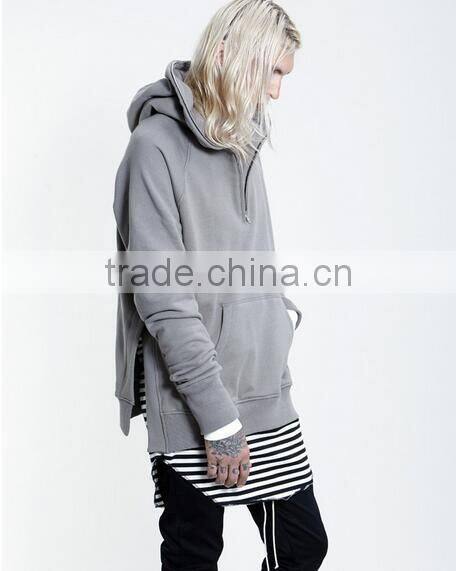 Male autumn solid color hoodie zipper side open cap unlined upper pullover garment with 1/3 front zipper