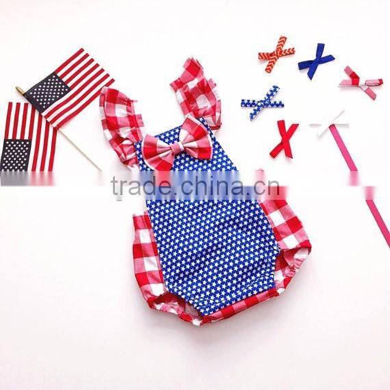 Newborn Baby Girls First 4th July Romper Kids Flutter Sleeve Bubble