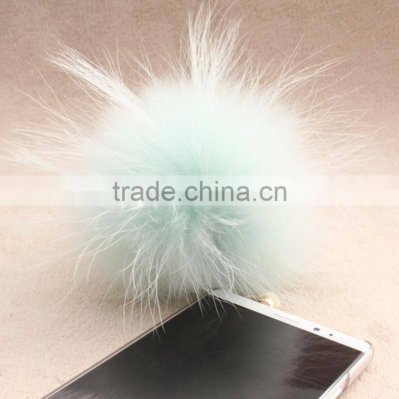 Myfur High Quality Real Raccoon Fur Pom Pom Phone Dust Plug Mint Green Color