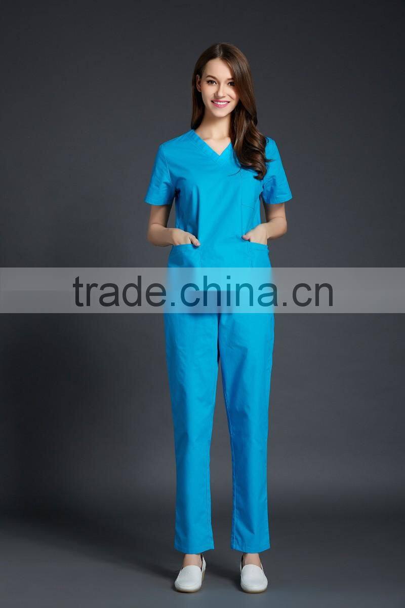 2016 Juqian custom high end V neck green usually Hospital Nursing Scrubs Nursing Uniforms