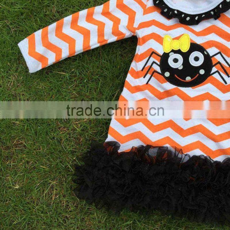 2015 kids halloween dress kids boutique dress girls spider dress orange chervon dress with necklace and headband