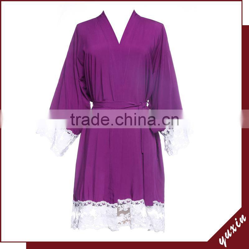 Cotton Lace Robe,Wedding Bride Bridesmaid robe with lace LR0012