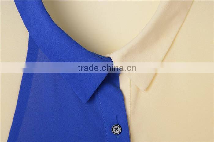 ladies fashion small lapel fashion splicing hit color shirt