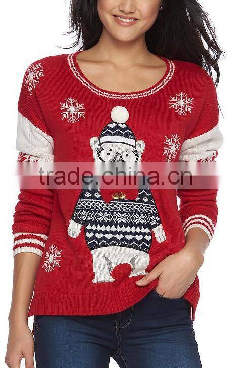 Custom Funny Pictures Festival Young Girls Wearing Knits Sweater for Christmas