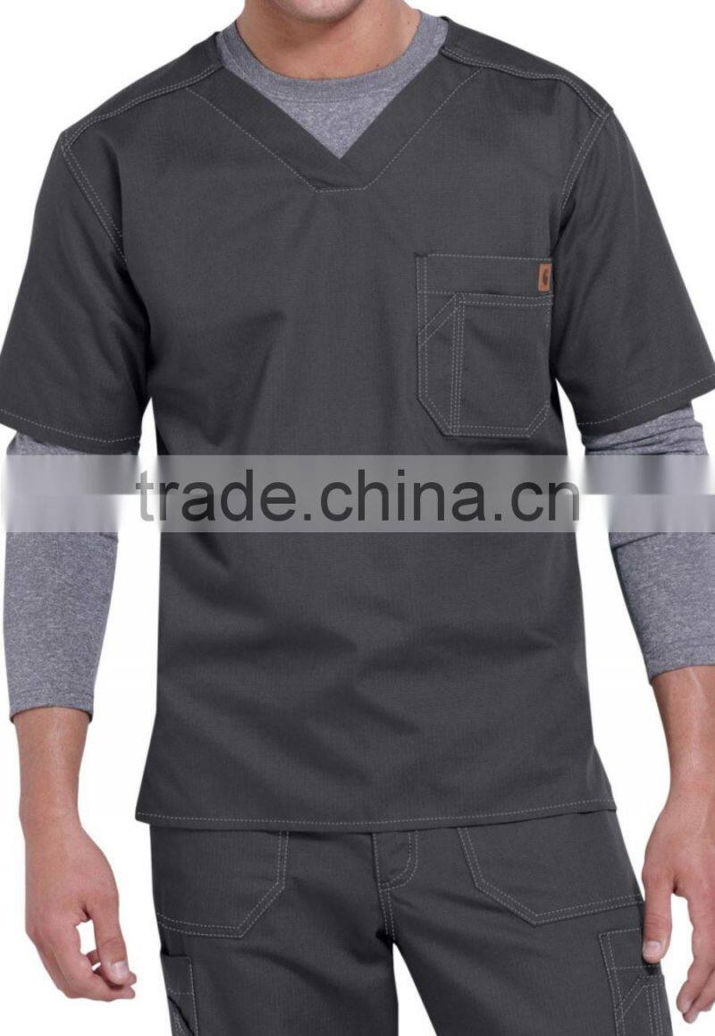 High Quality Solid Colored Men Denim Scrubs Top for Hospital Wearing