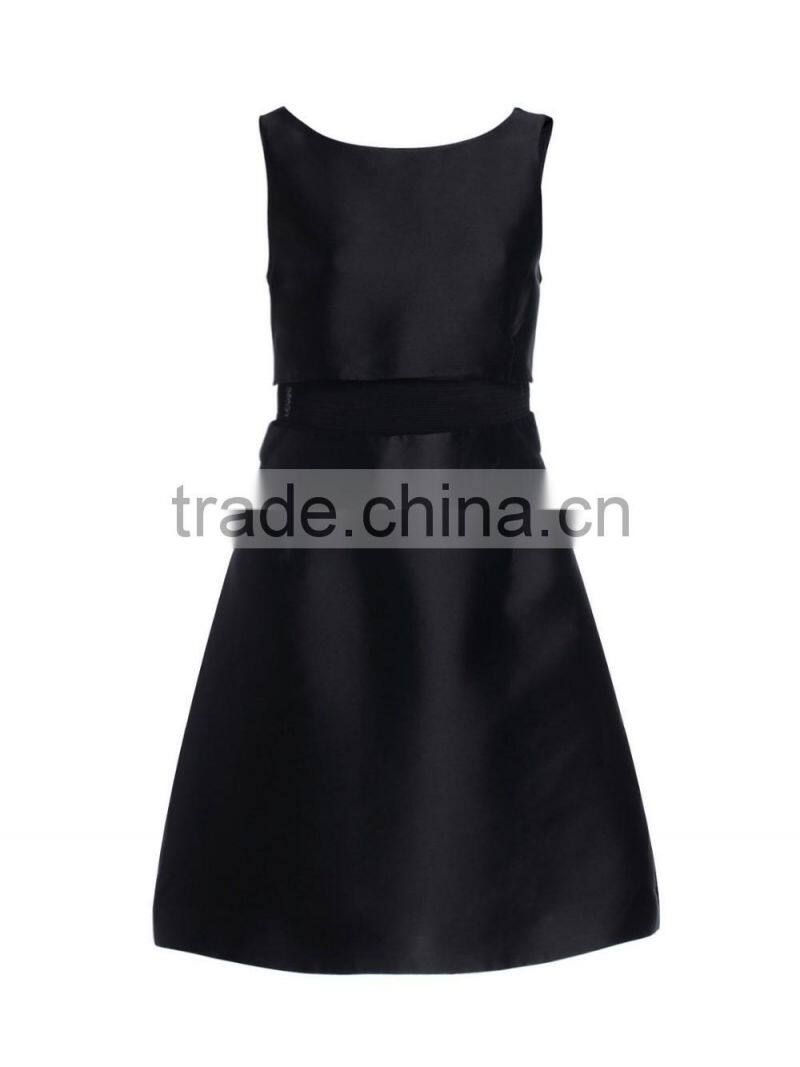 Ladies black sleeveless false two pieces combined formal dress