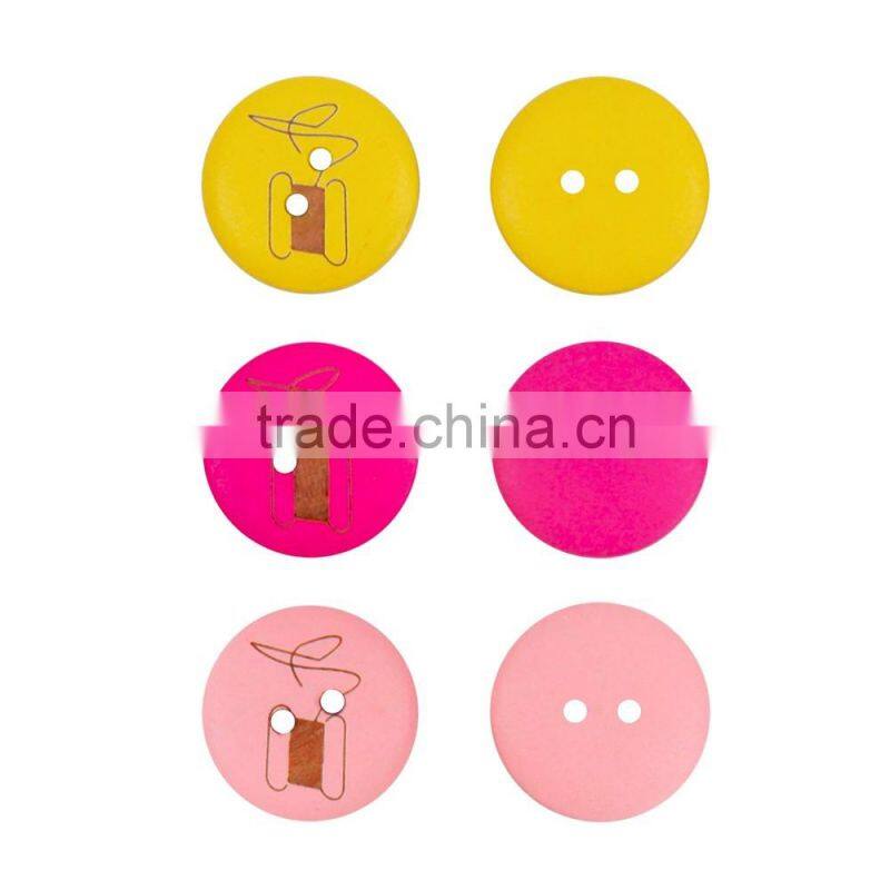 D&D 15pcs/lot Mixed Color Round Shape 2 Hole Wood Button For Sewing Scrapbooking Sewing Supplies 20mm