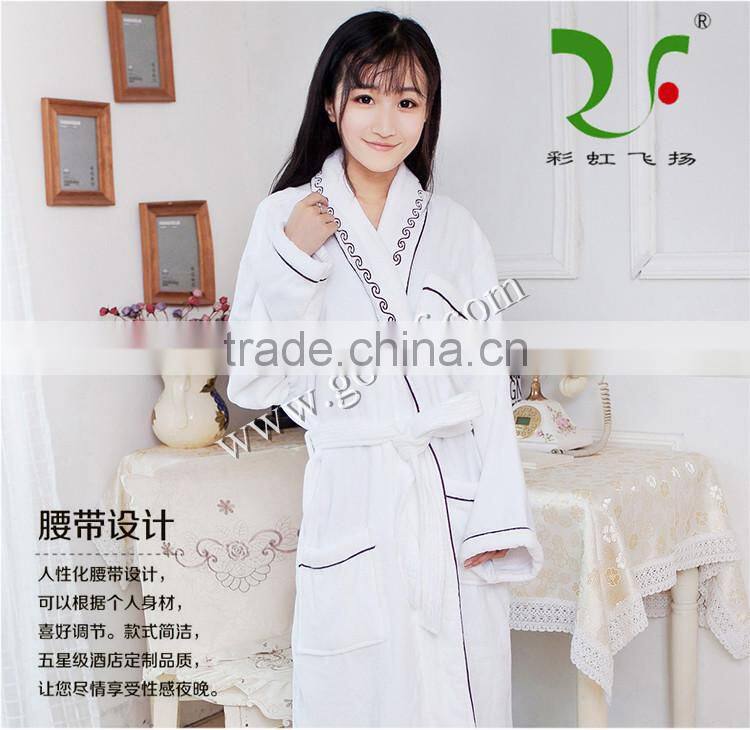100% cotton embroidery piping terry velour bathrobe bath robe