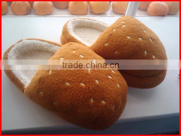 2016 most popular bread hambourger shape plush indoor slipper