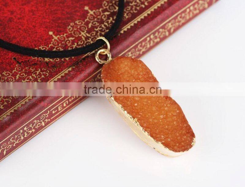 Natural Crystal Quartz Stone Gold Plated Pendant Womens Irregular Necklace