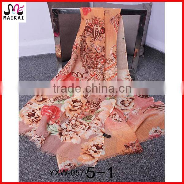Wholesale new fashion floral print wool kuwait scarf