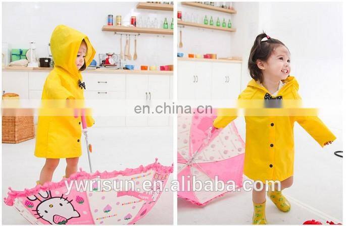 Hot Selling Girls Yellow Waterproof Raincoats Kids Nylon Custom Rain Coat
